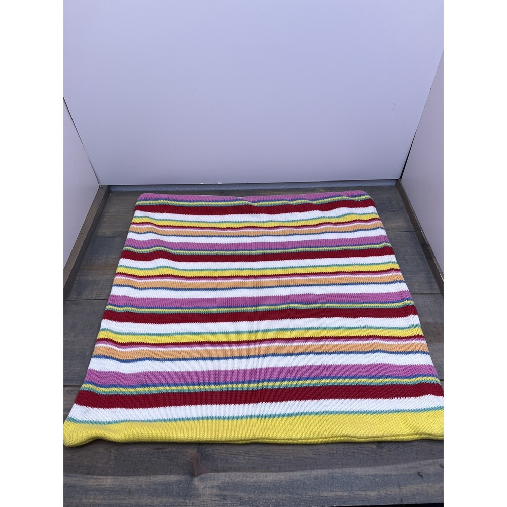Lauren Ralph Lauren Sweater Knit Striped Throw Pillow Cover Pink Red Rainbow 18" - Picture 1 of 3